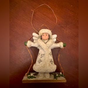 Vtg P. Schifferl Christmas Snow Angel On Swing Ornament
